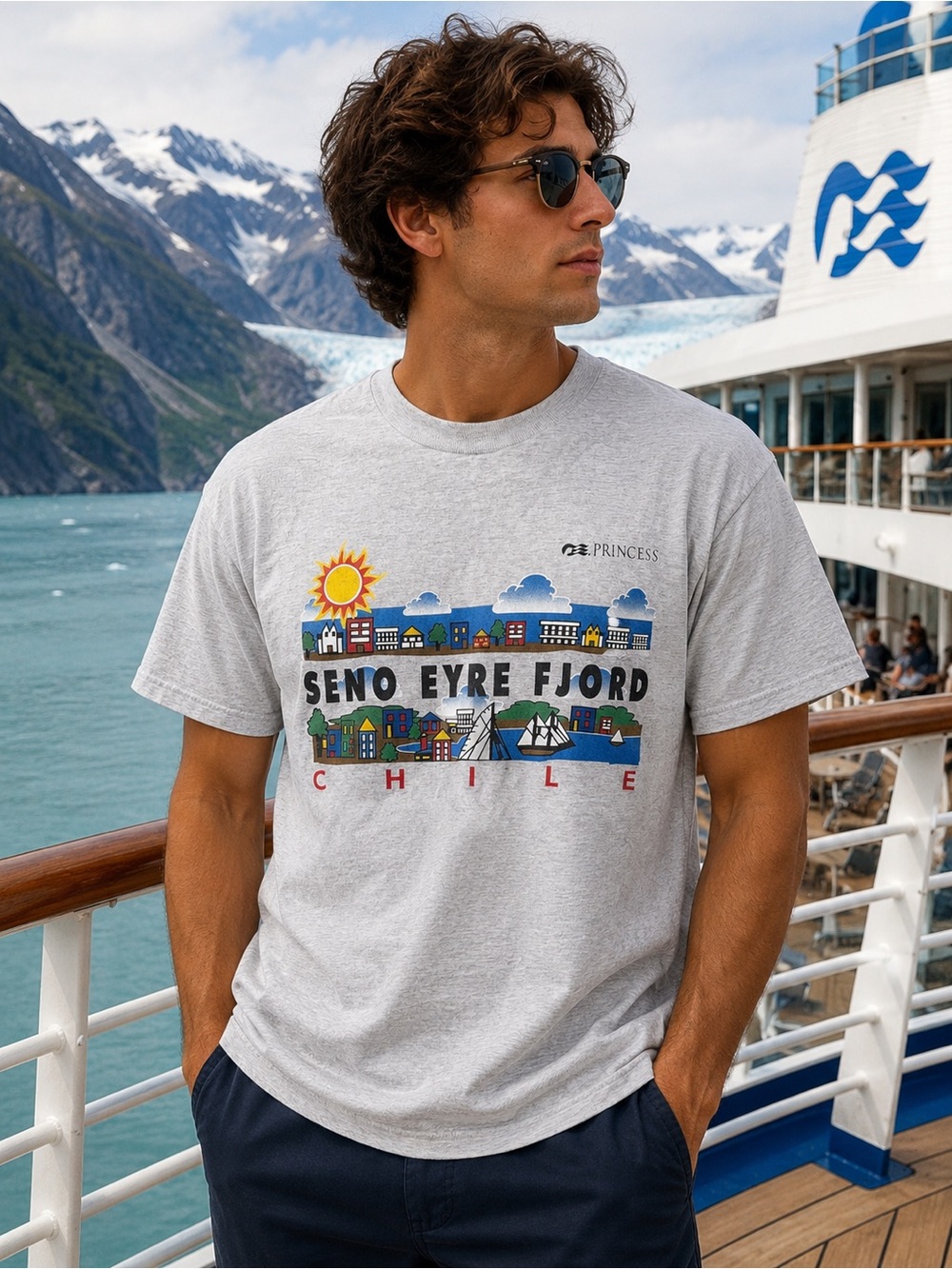 Vintage Princess Cruises Seno Eyre Fjord Chile Graphic T-Shirt XL 90s Souvenir